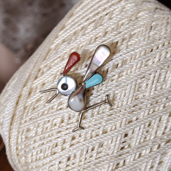 Vintage Silver Road Runner Inlay Pin/Pendant - Picture 2 of 5
